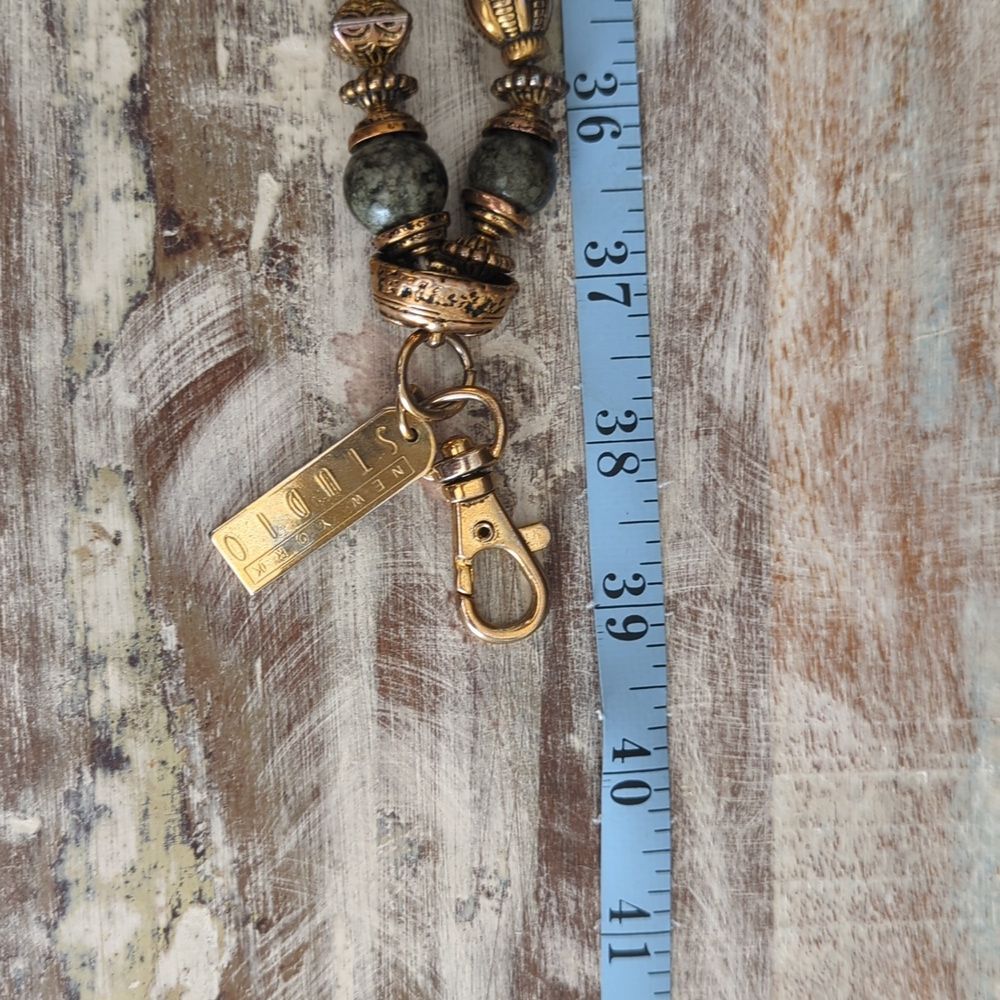 New York Studio Beaded Chain Belt Green Marbled Acrylic Gold Tone Vintage - Picture 7 of 10